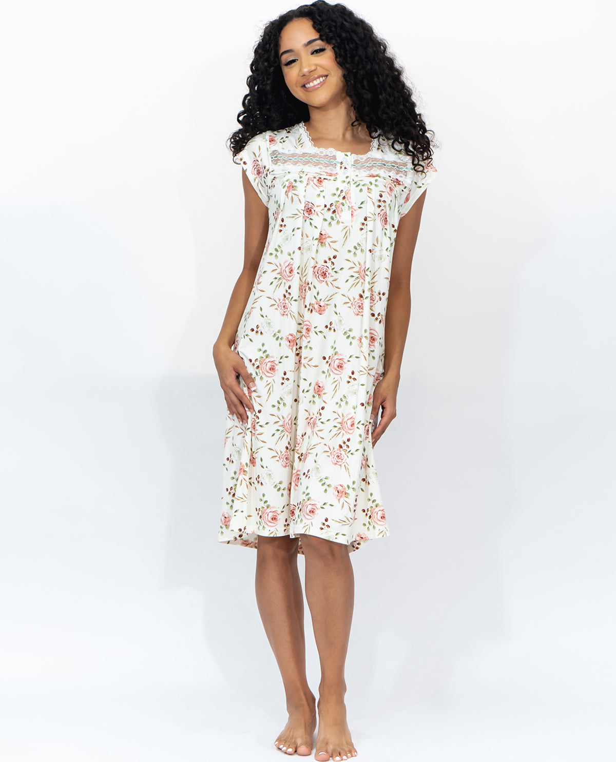 Body Touch Plus Short Sleeve Brushed Floral Gown