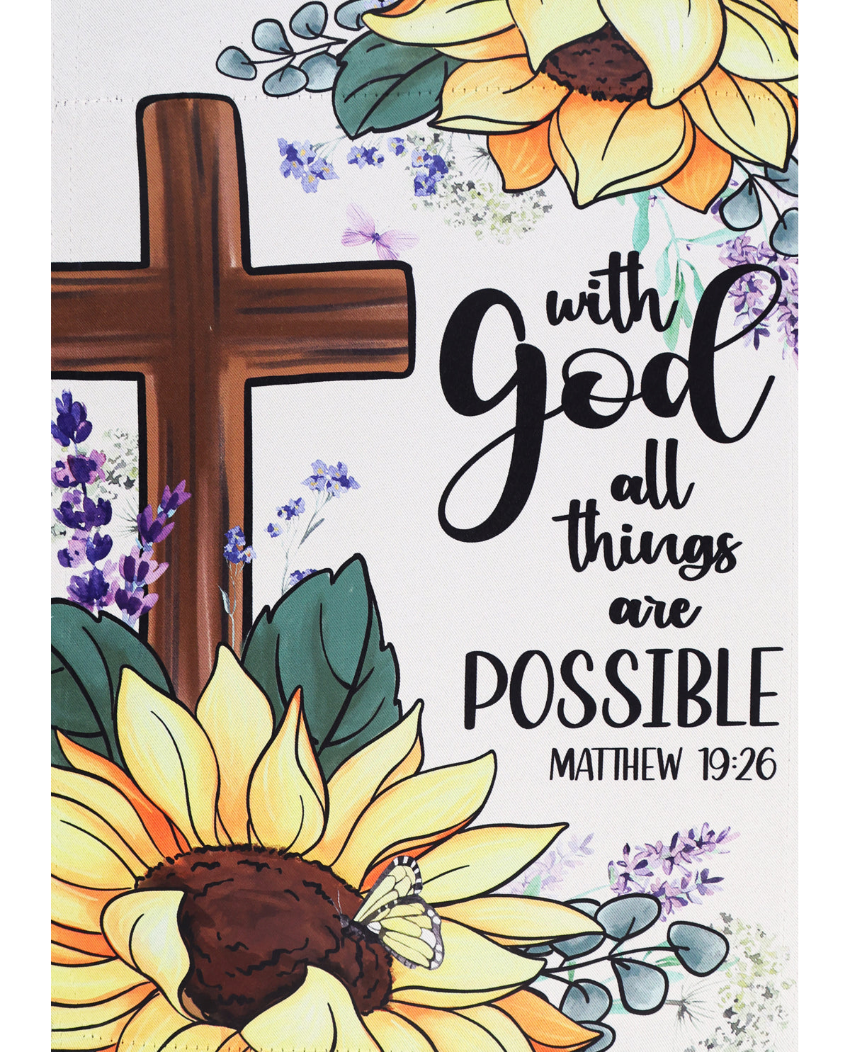 Sunflowers & Cross Suede Garden Flag
