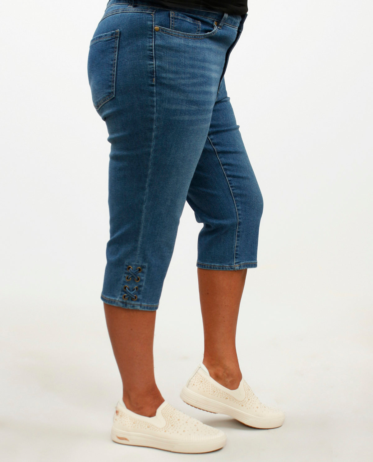 D Jeans Plus Recycle Lace Hem Denim Capri