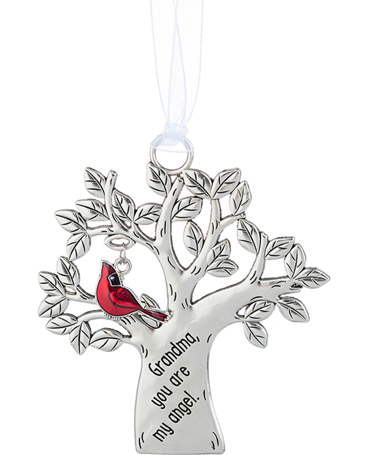 Silver Tree & Cardinal Christmas Ornament