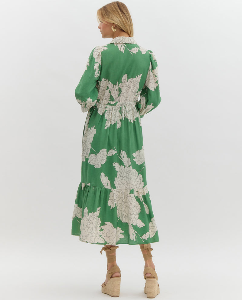 3/4 Sleeve Floral Print Maxi Dress