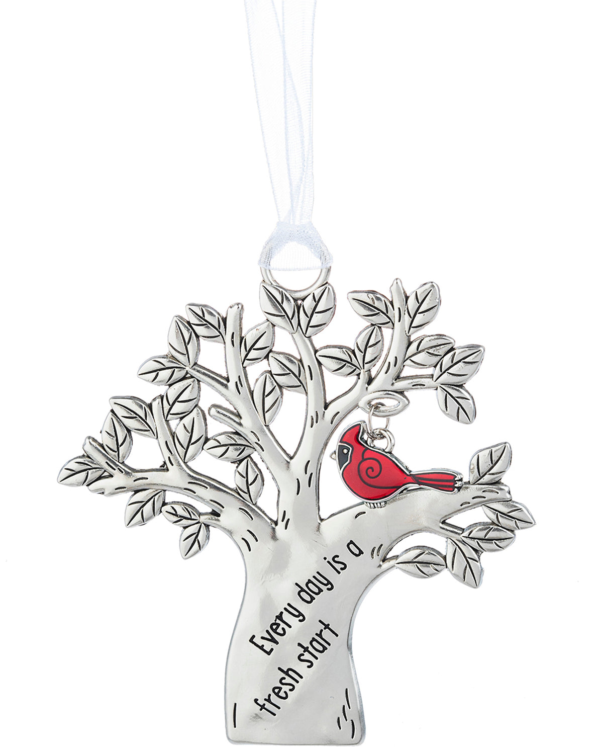 Silver Tree & Cardinal Christmas Ornament