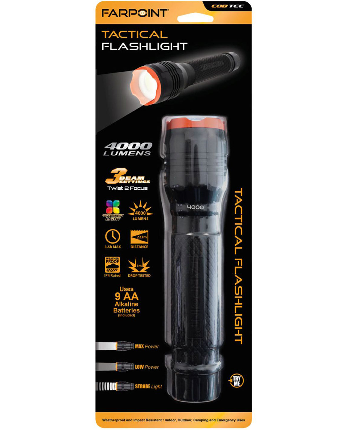 Farpoint 4000 Lumen LED Tactical Flashlight