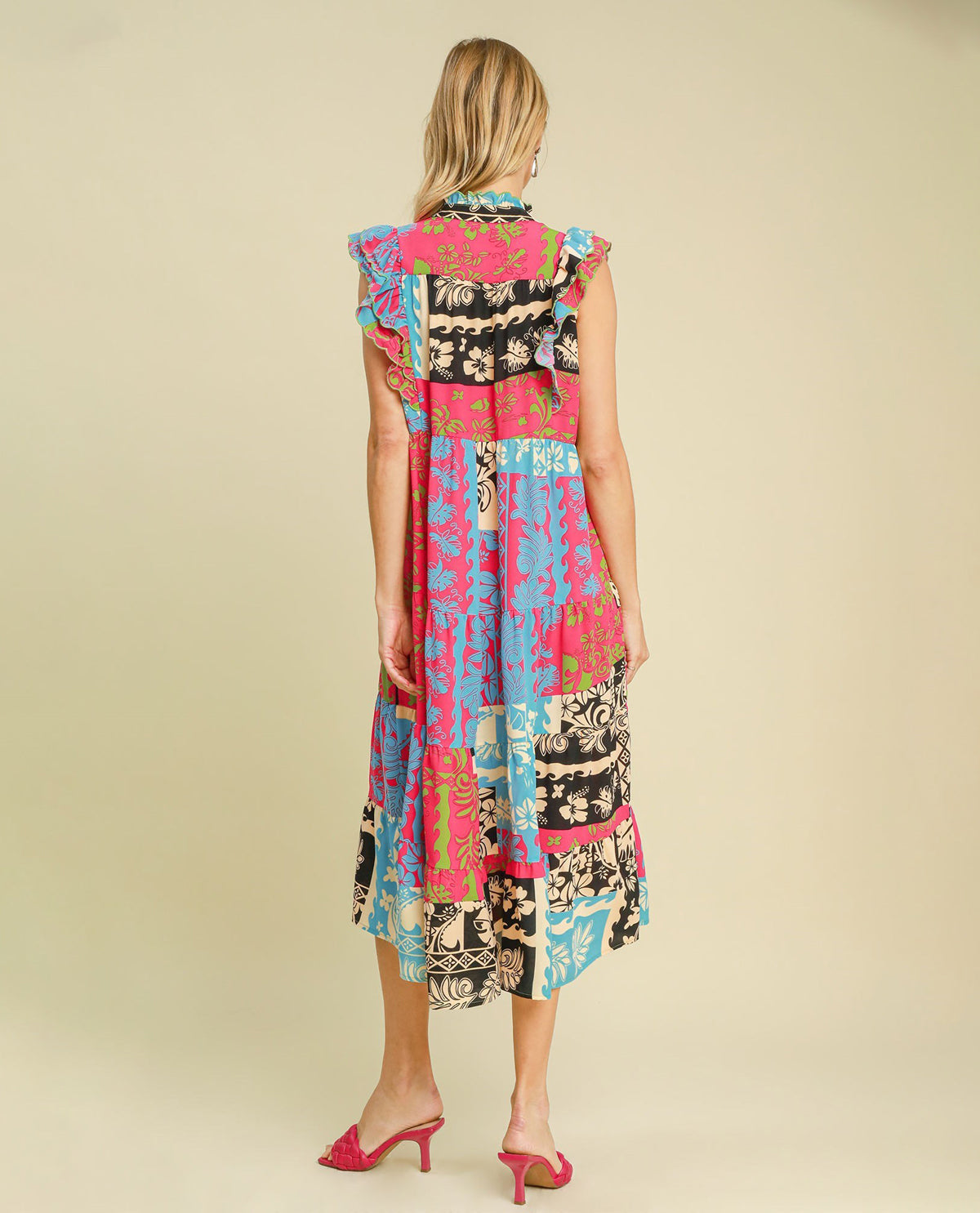 Tiered Mixed Print Maxi Dress