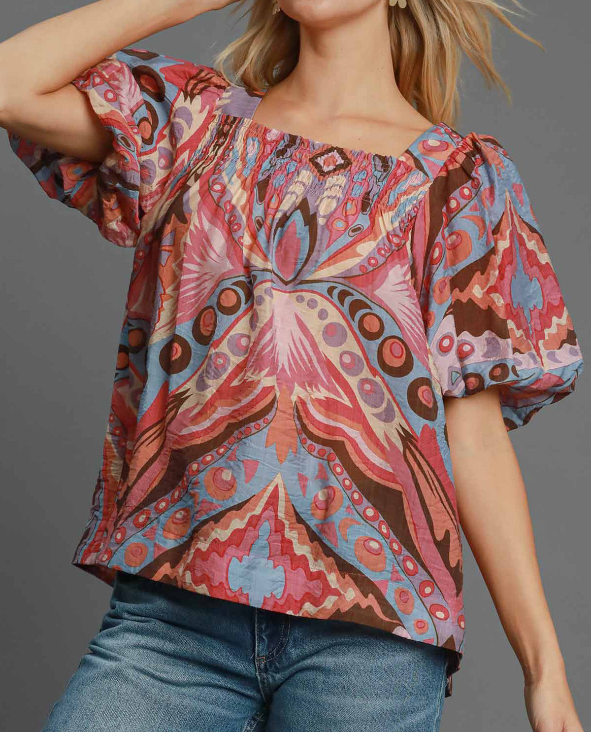 Abstract Print Square Neck Top