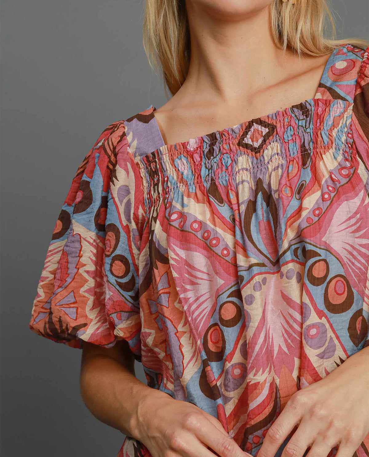 Abstract Print Square Neck Top