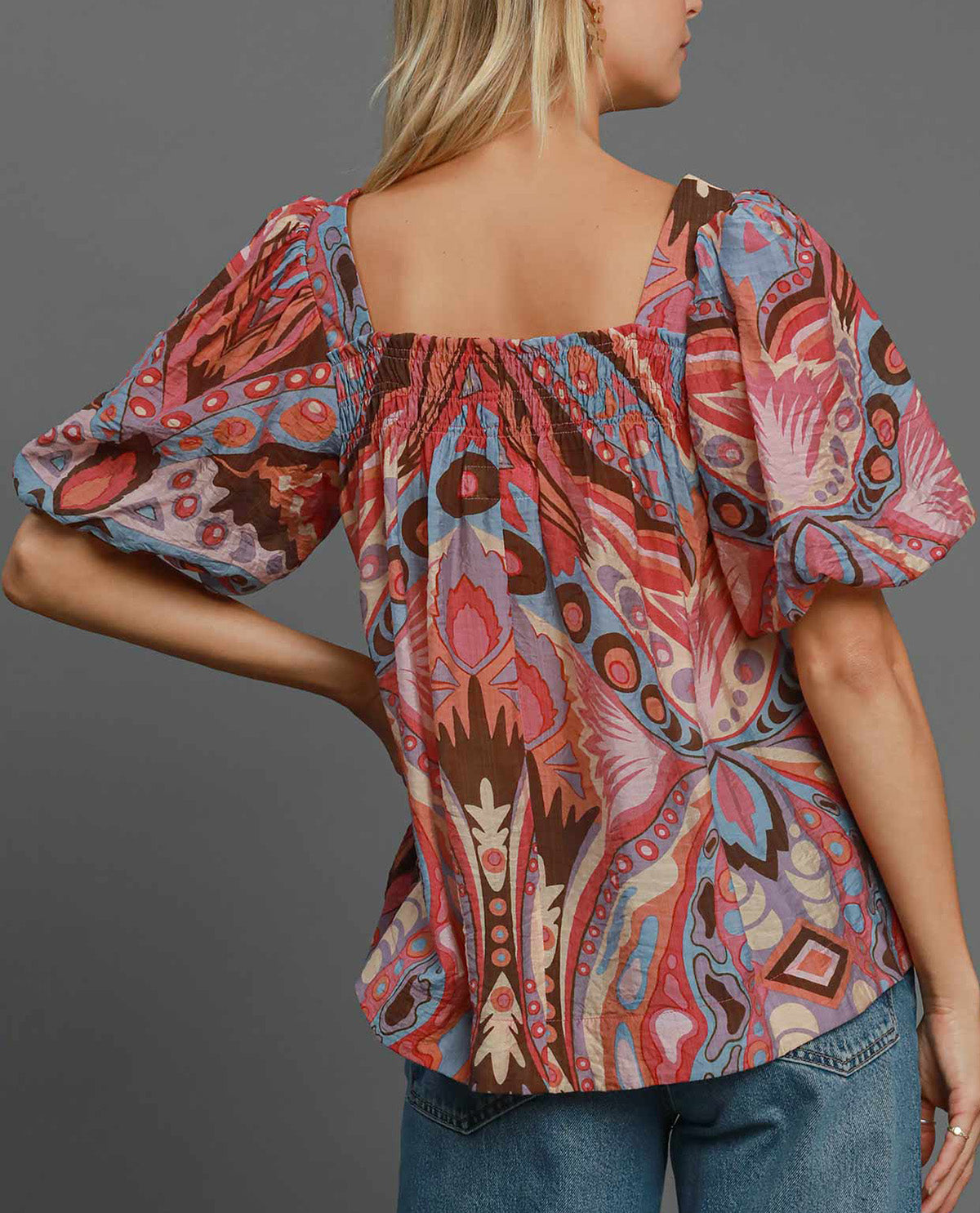 Abstract Print Square Neck Top