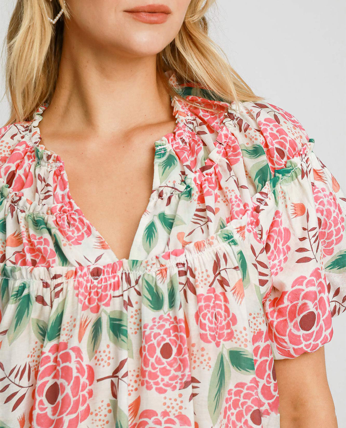 Floral Print Top with Puffed Sleeves