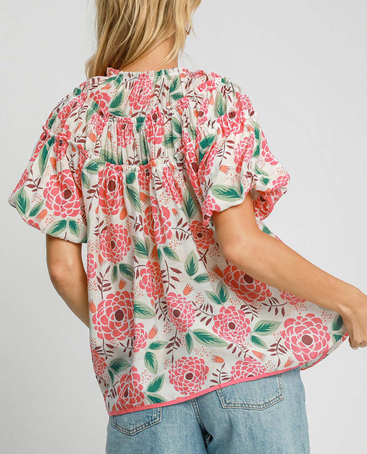 Floral Print Top with Puffed Sleeves