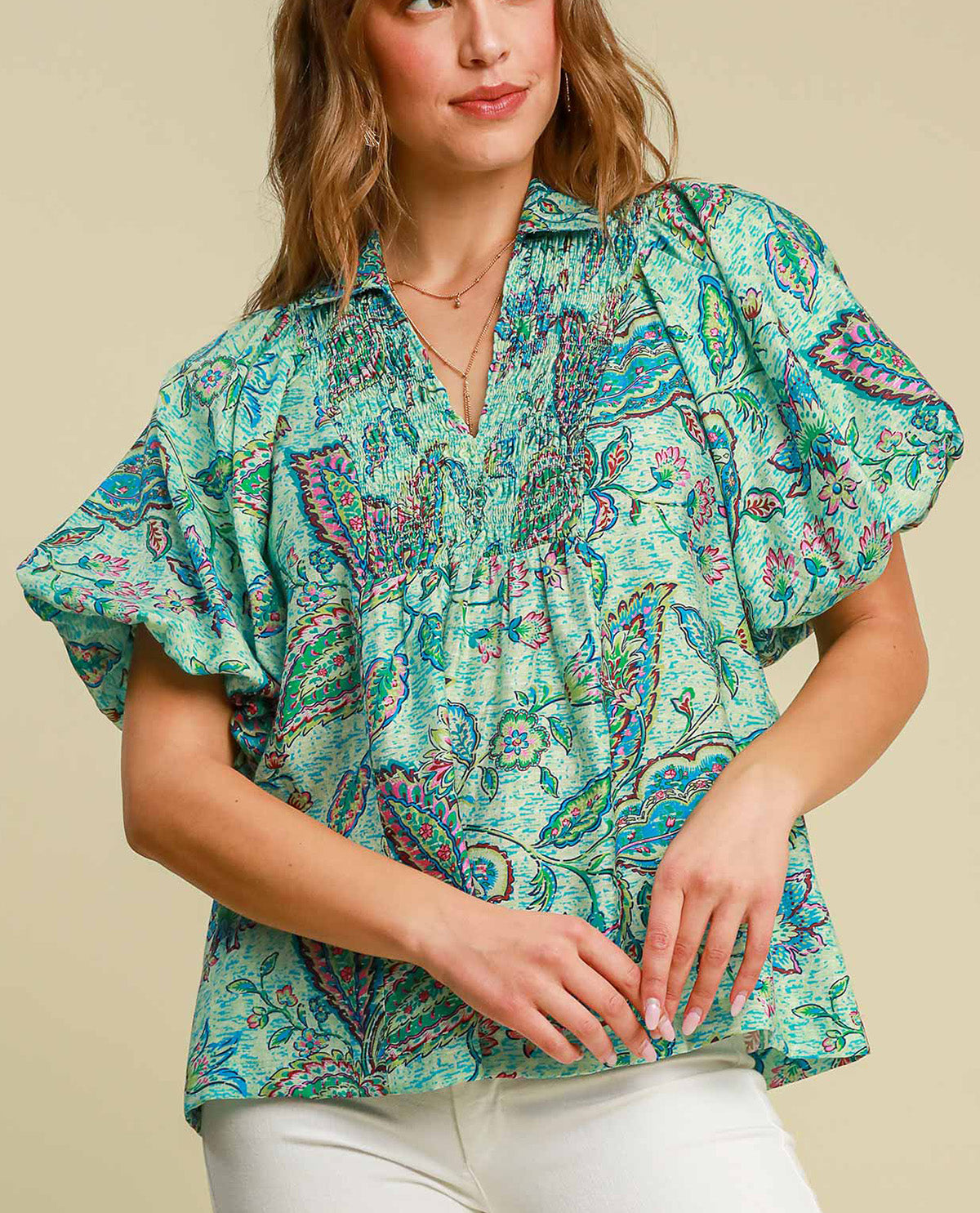 Paisley Print V-Neck Top