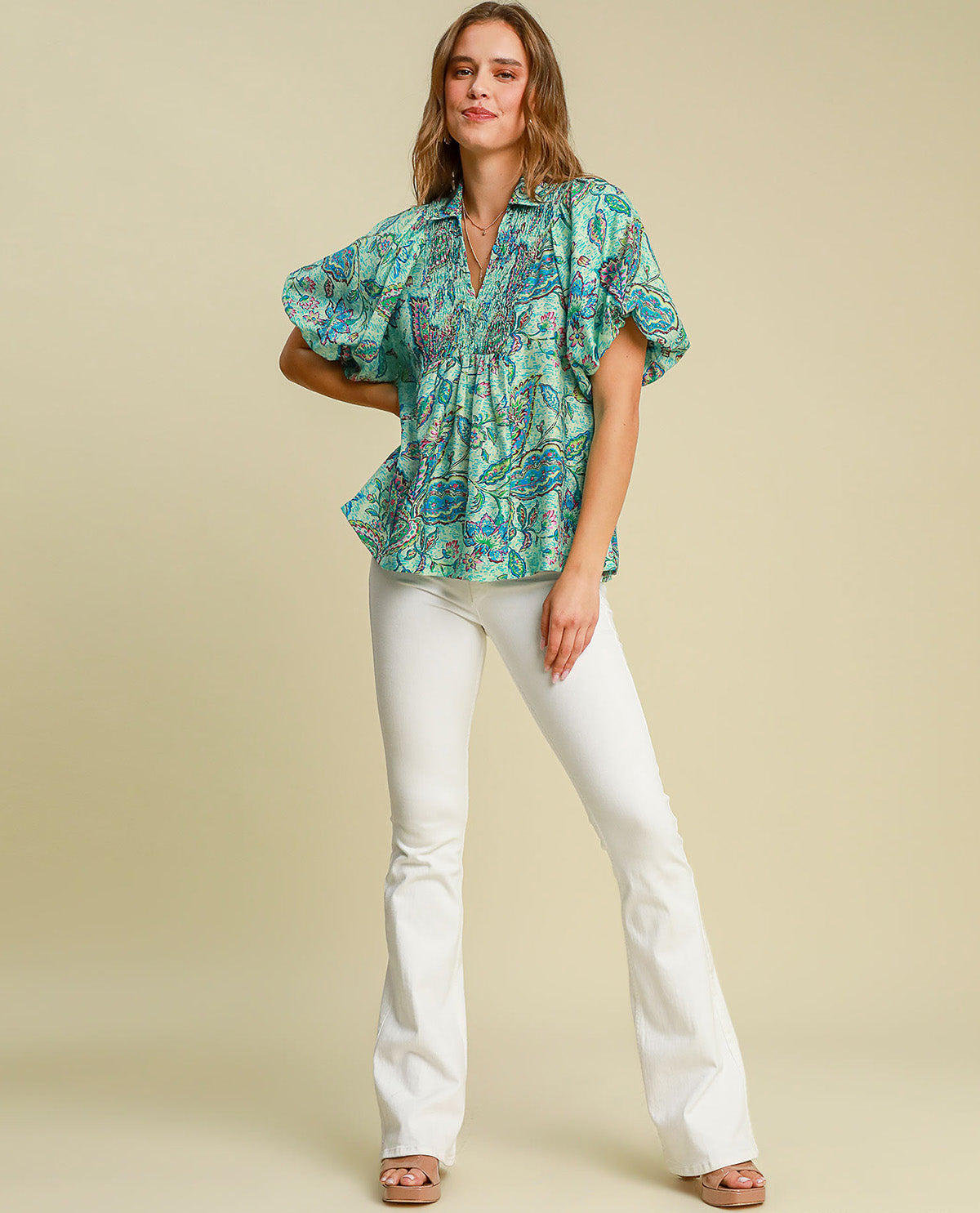 Paisley Print V-Neck Top