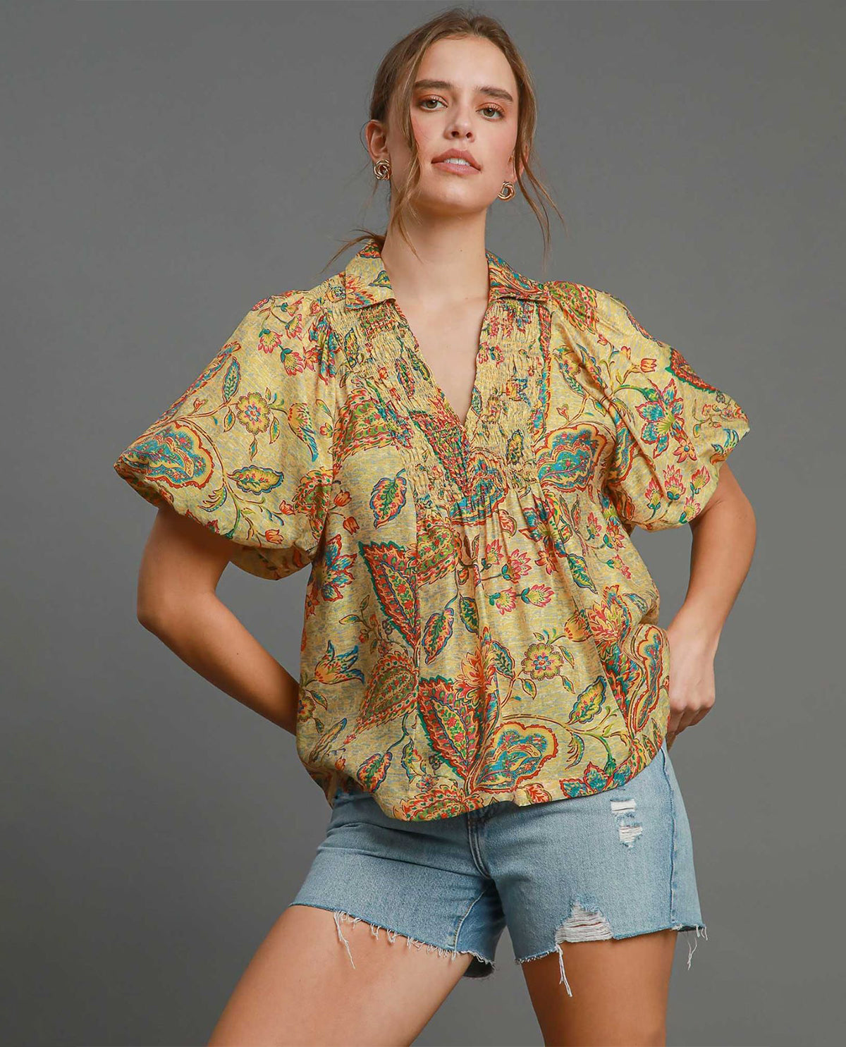 Paisley Print V-Neck Top