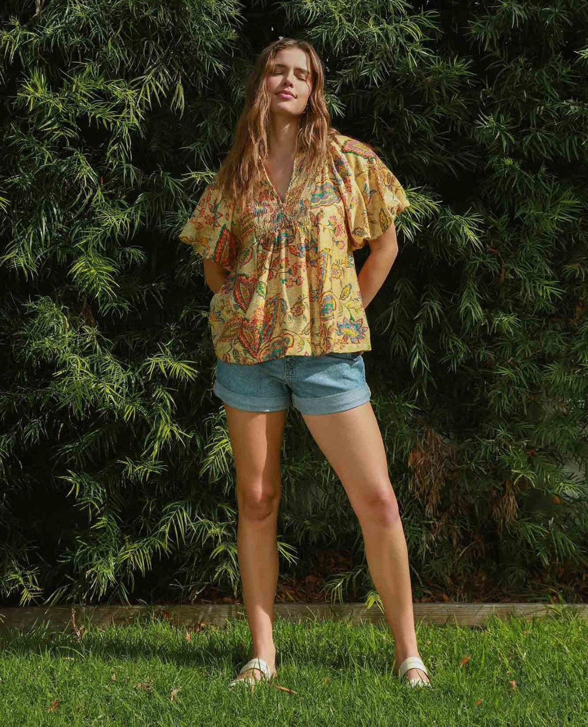 Paisley Print V-Neck Top