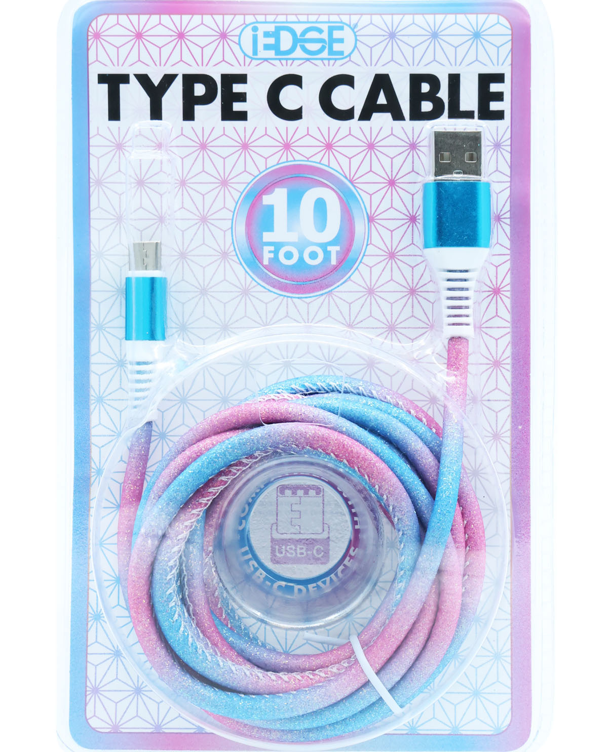 10Ft. Two-Tone Glitter Type-C Sync & Charge Cable