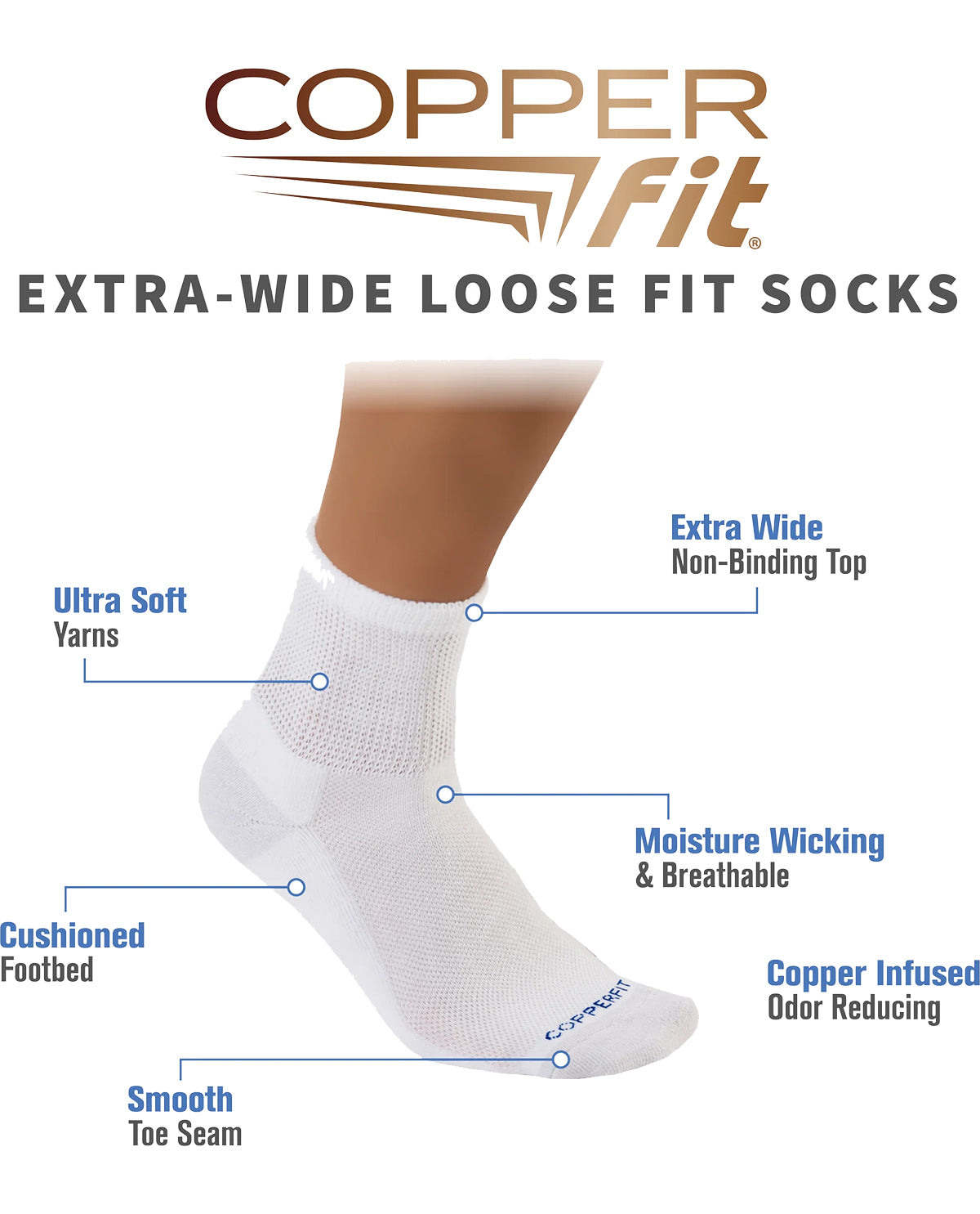 Extra Wide Copper Fit Diabetic Socks - L/XL