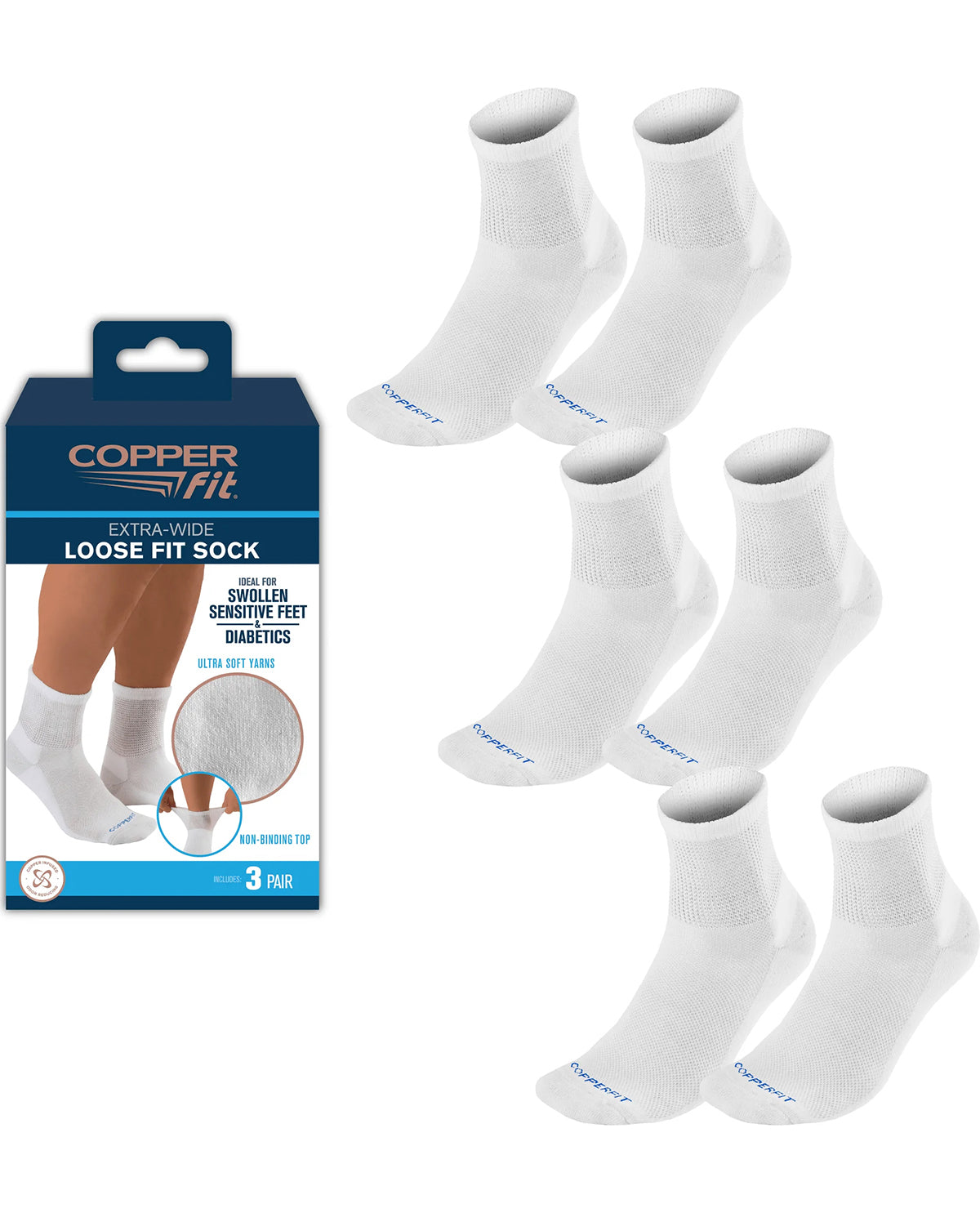 Extra Wide Copper Fit Diabetic Socks - L/XL