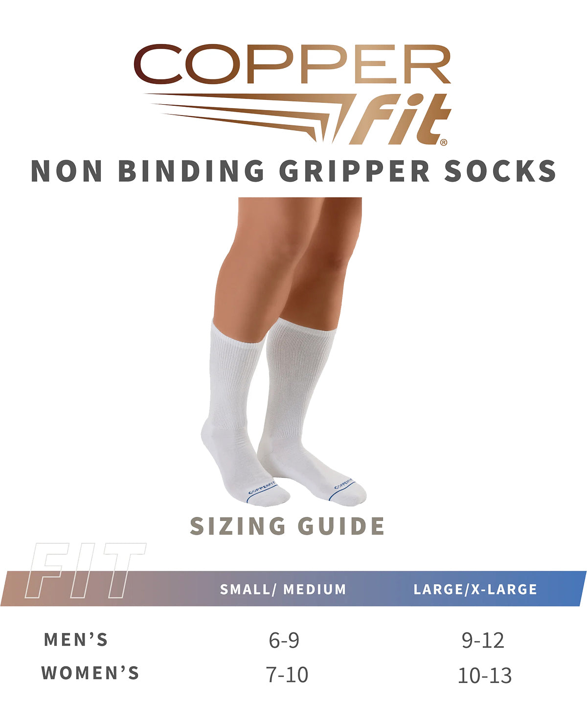 White Copper Fit Diabetic Gripper Socks - Large/X-Large