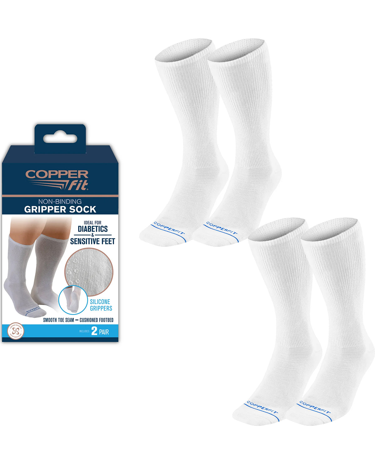 White Copper Fit Diabetic Gripper Socks - Large/X-Large