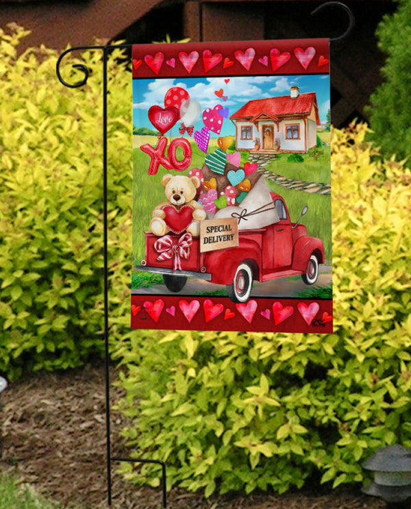 Love Filled Pickup Truck Garden Flag