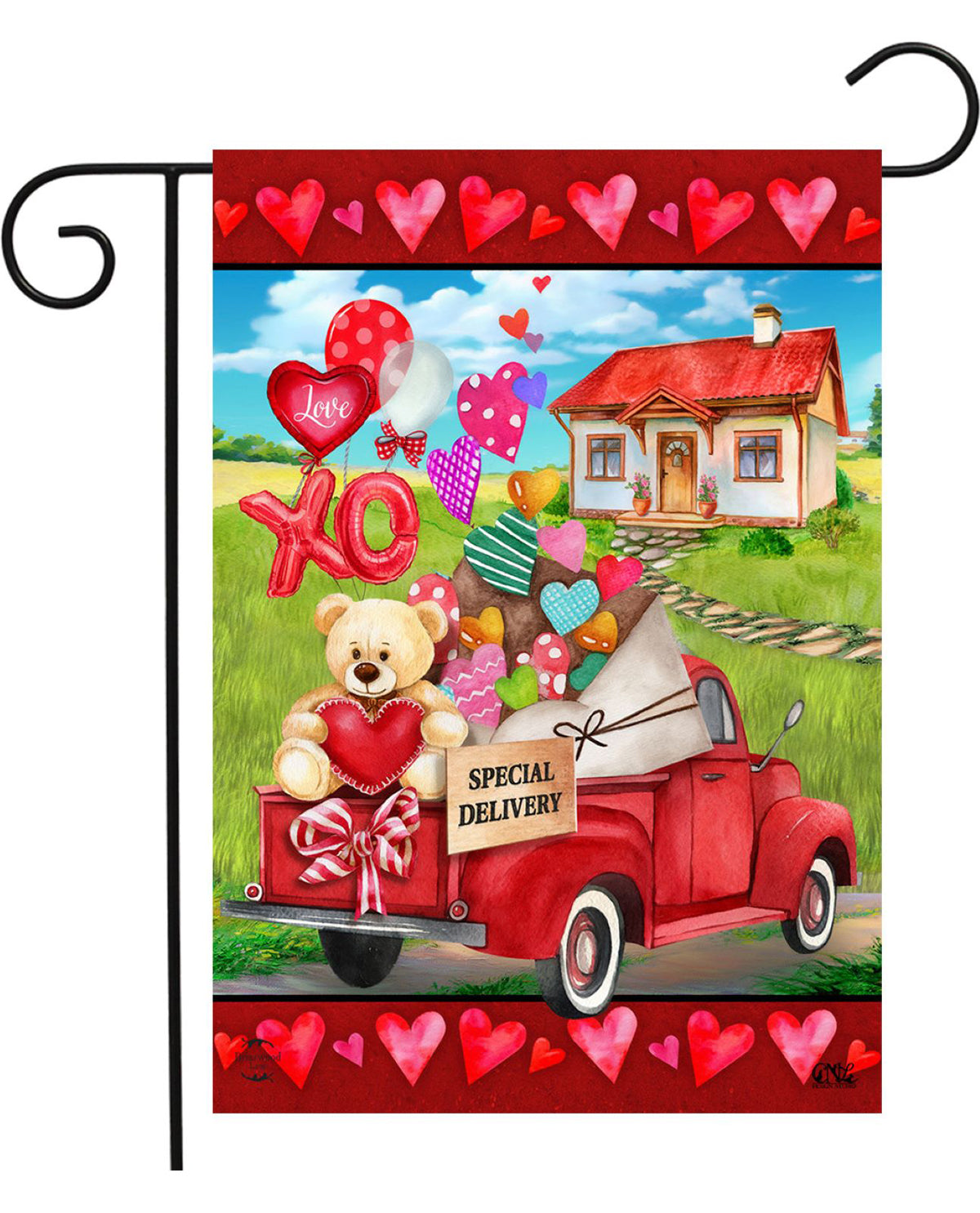 Love Filled Pickup Truck Garden Flag