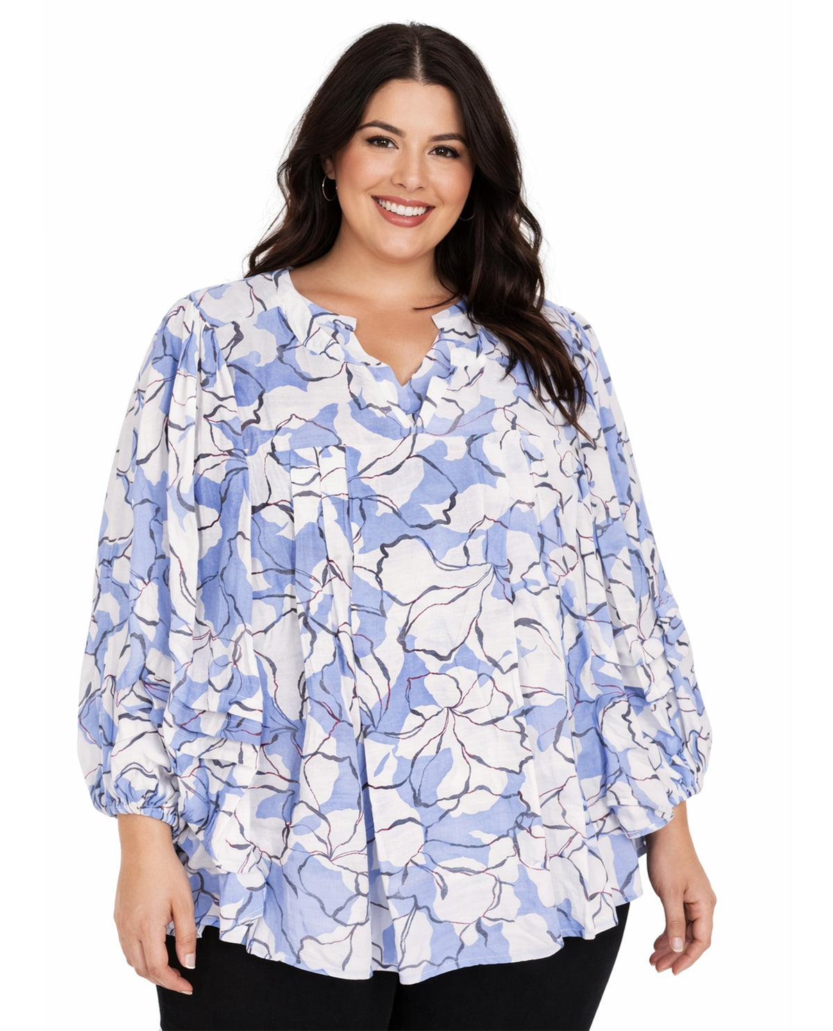 Zac & Rachel Long Sleeve Printed Slub Top Cornflower