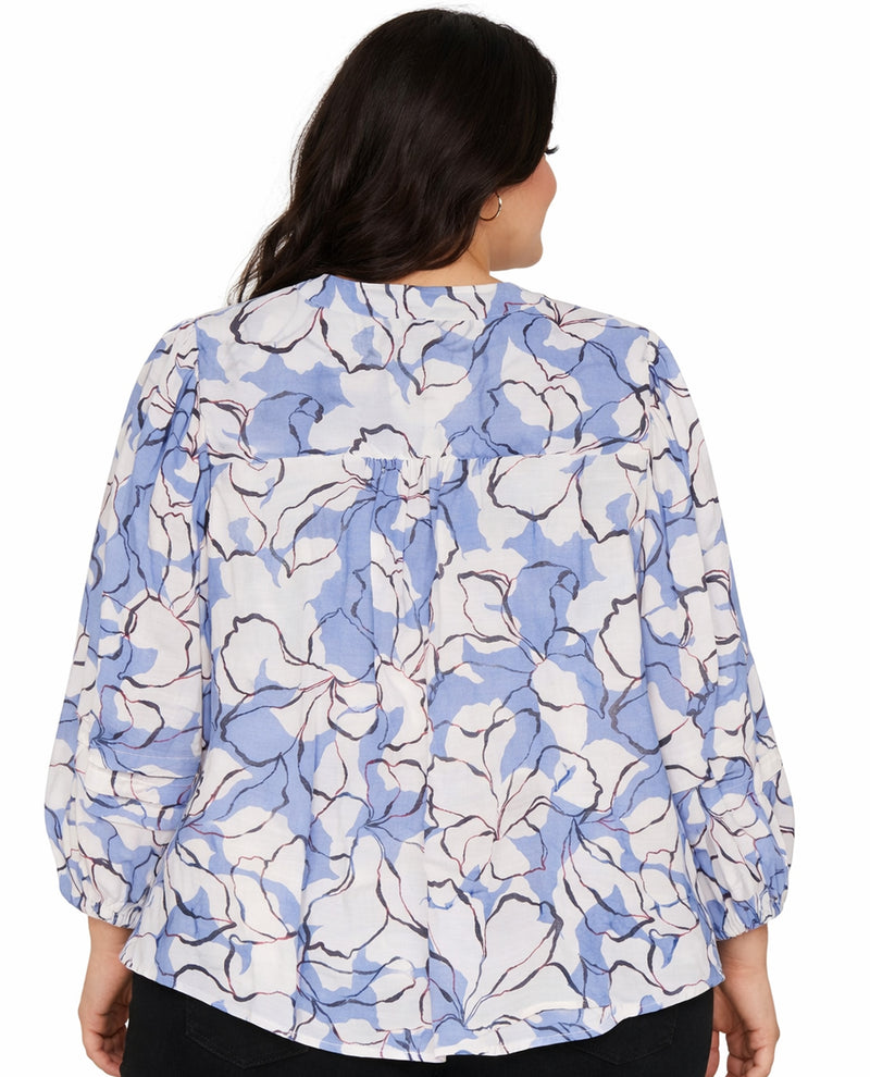Zac & Rachel Long Sleeve Printed Slub Top Cornflower