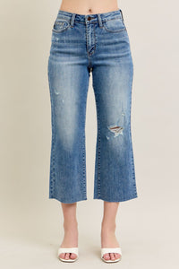 Risen High Rise Frayed Ankle Wide Jeans
