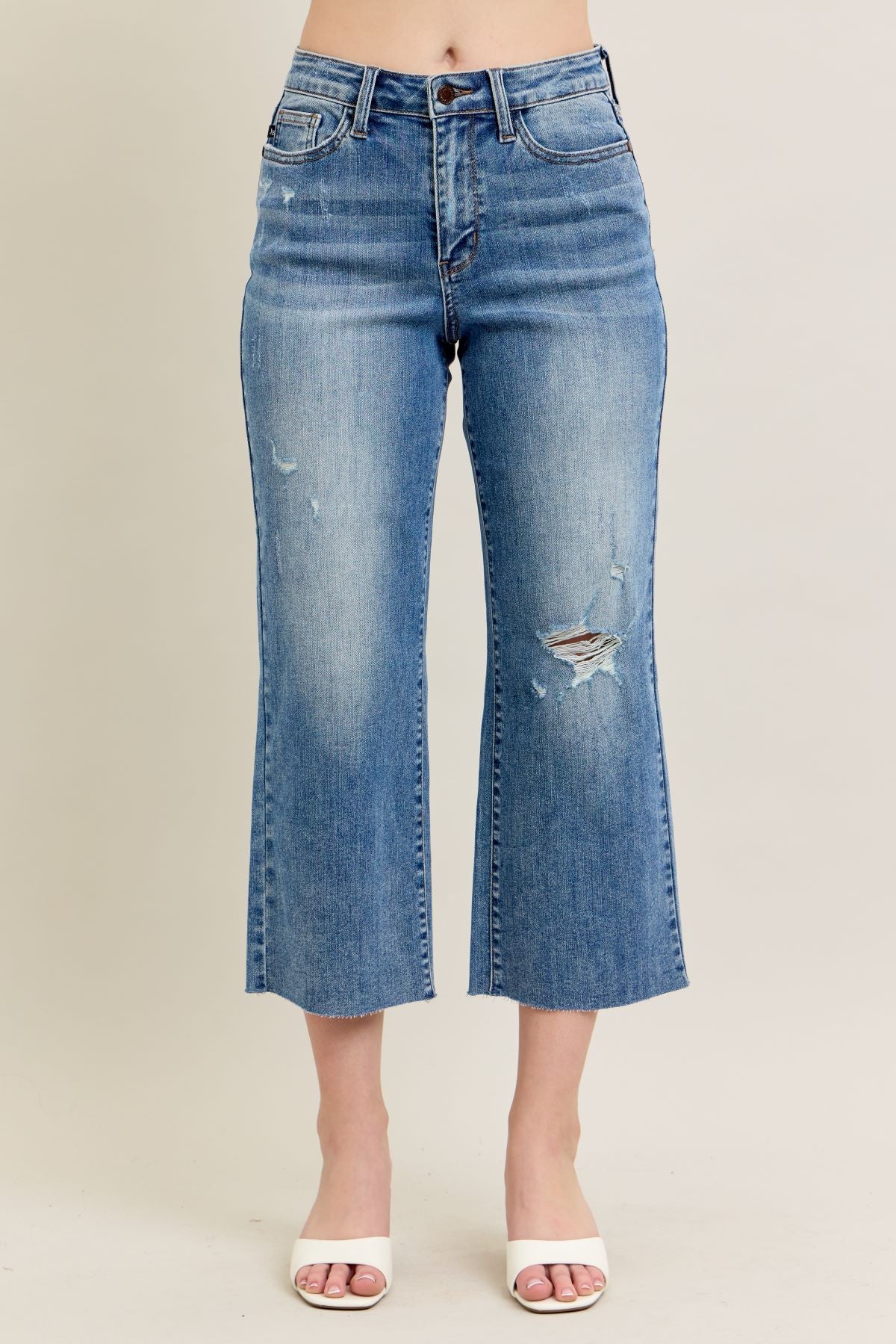 Judy Blue High Waist Destroy Crop Wide Jeans