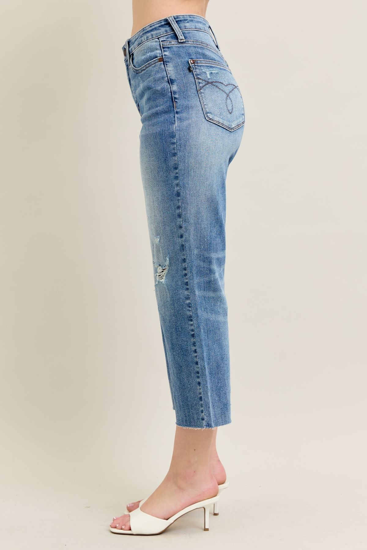 Judy Blue High Waist Destroy Crop Wide Jeans
