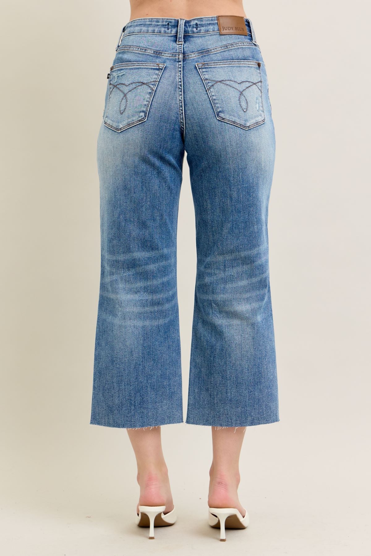 Judy Blue High Waist Destroy Crop Wide Jeans