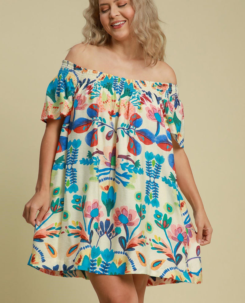 Plus Floral Print Square Neck Mini Dress