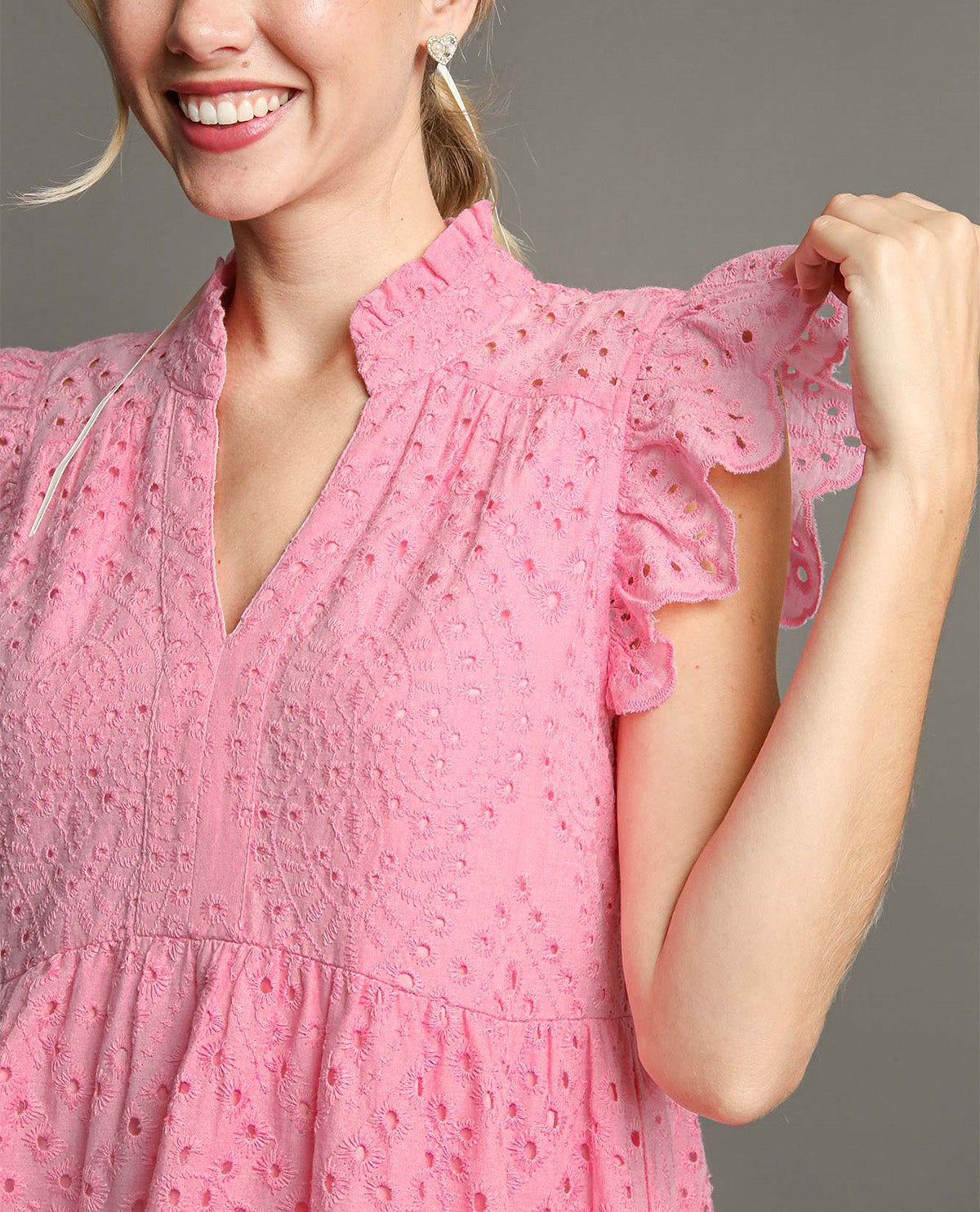 Pink V-Neck Eyelet Mini Dress