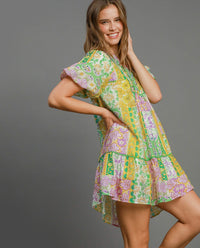 Solid Mini Dress with Ribbon Tie