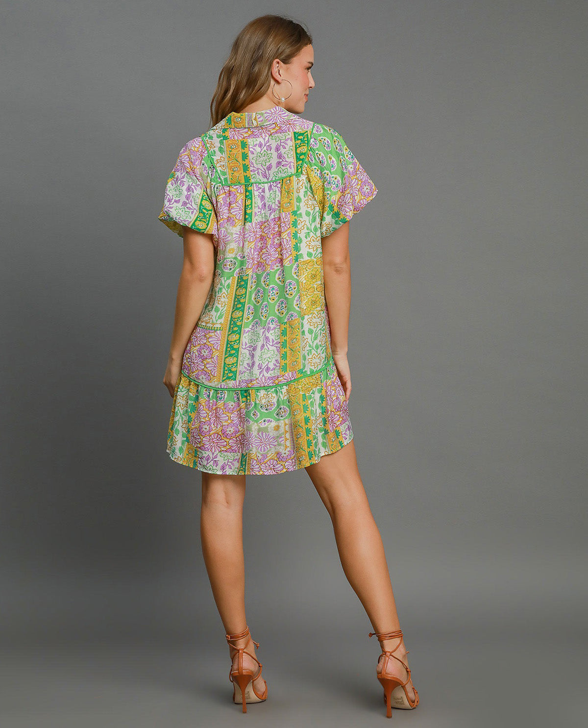 Patchwork Print Smocked Mini Dress