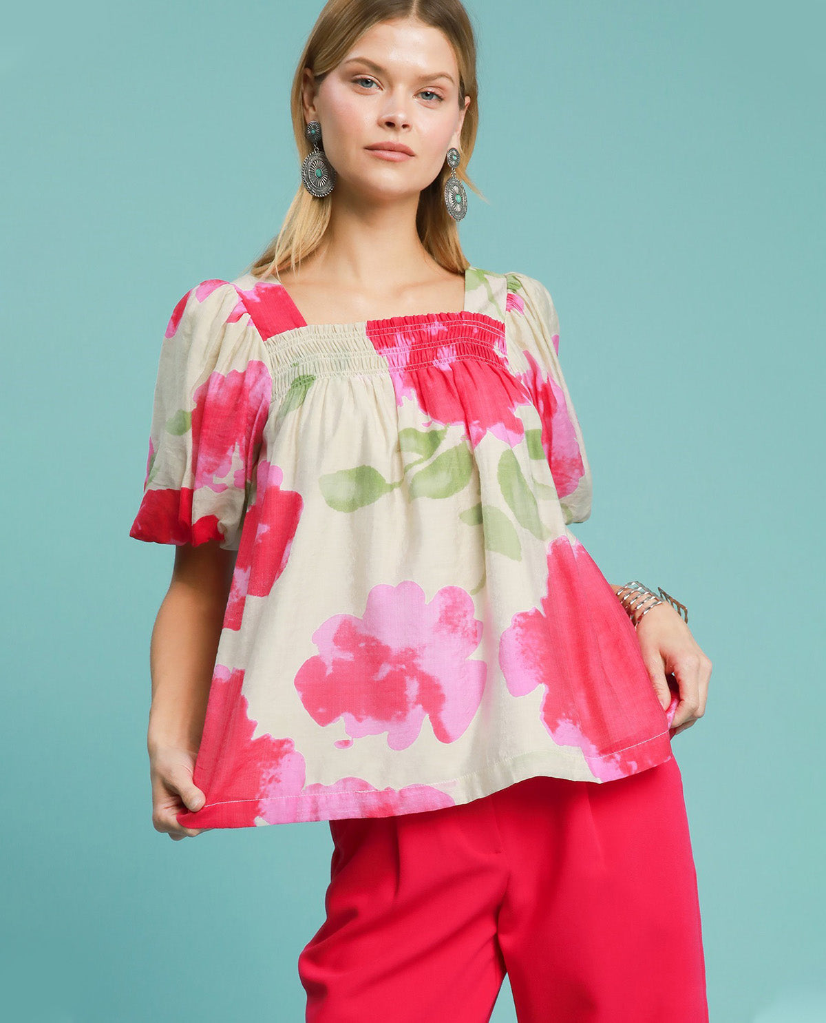 Watercolor Floral Print Top