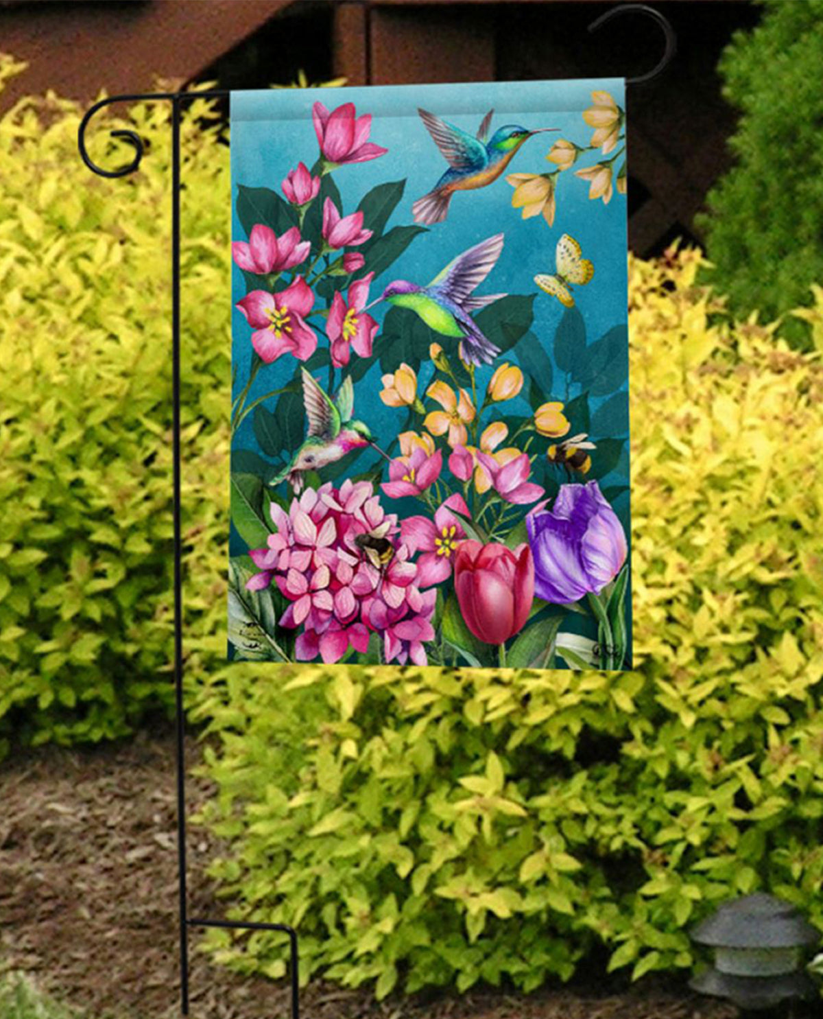 Springtime Hummingbirds Garden Flag