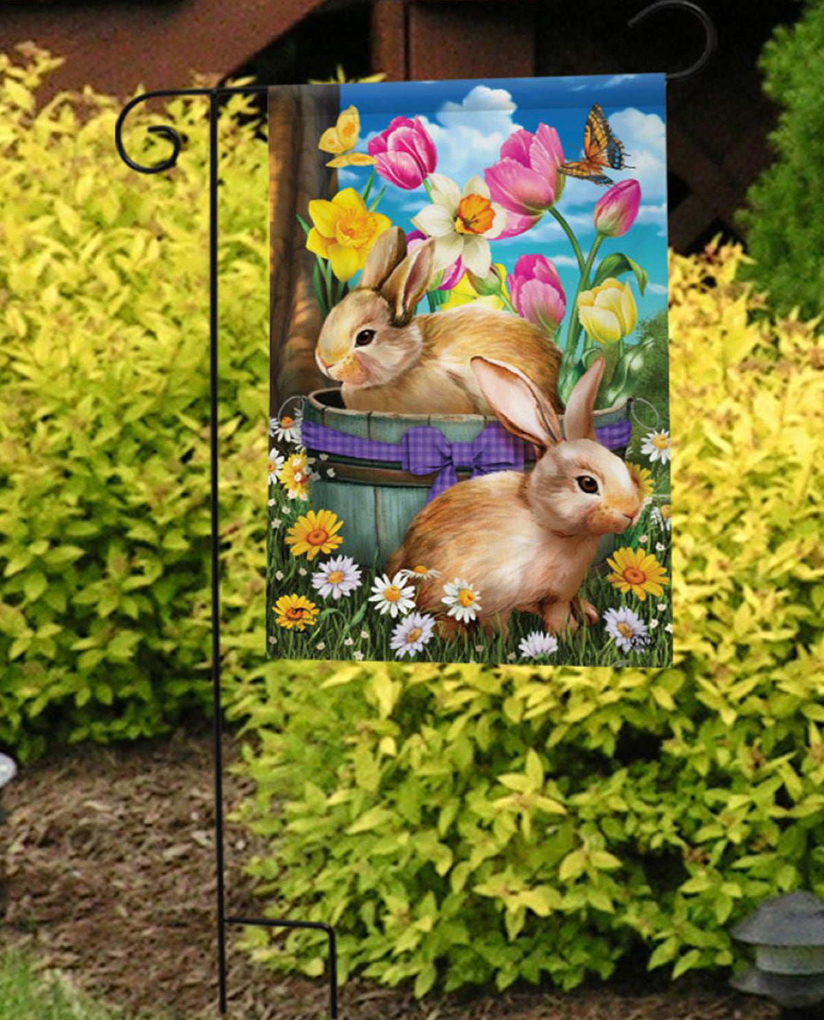 Spring Bunny Basket Garden Flag