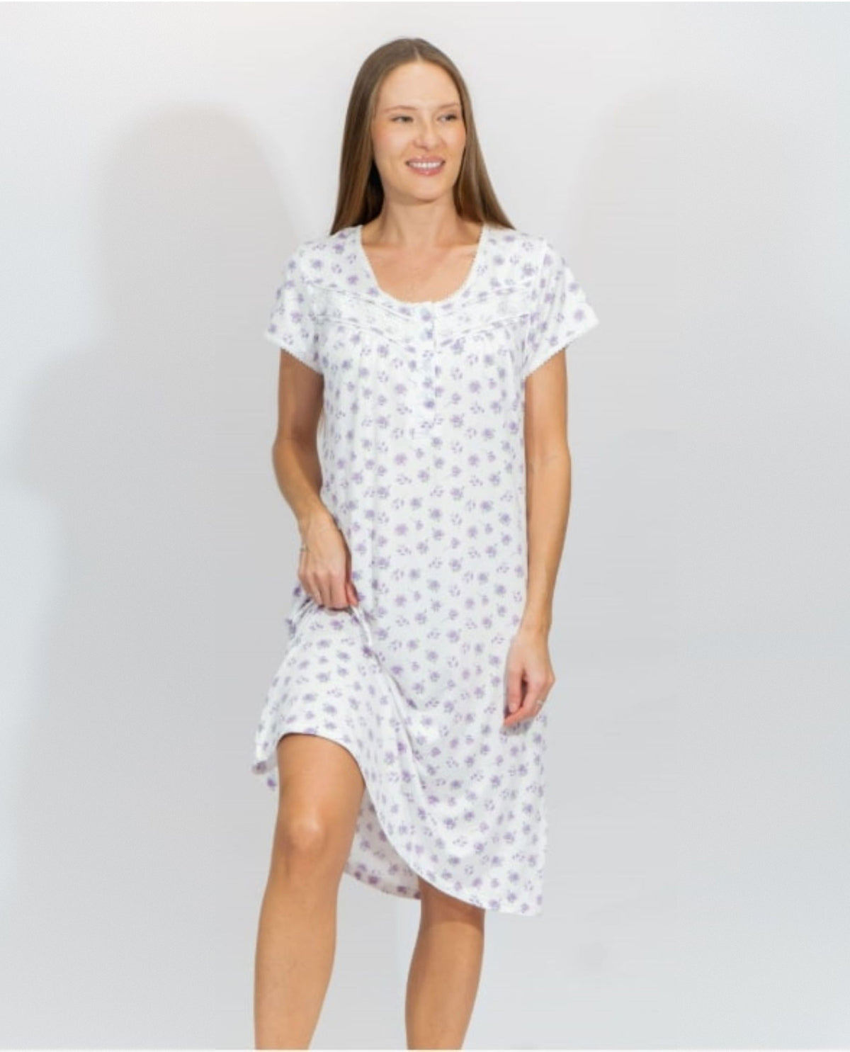 Body Touch Plus Floral Print Poly Suede Short Sleeve Gown