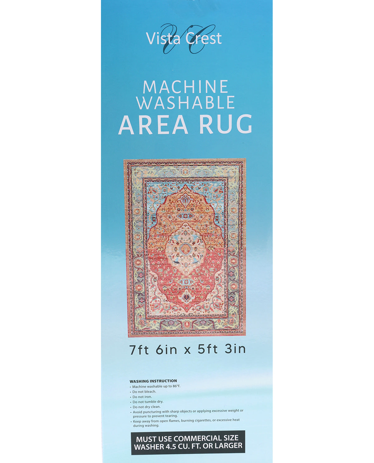 5x7 Coral & Blue Washable Decorative Area Rug