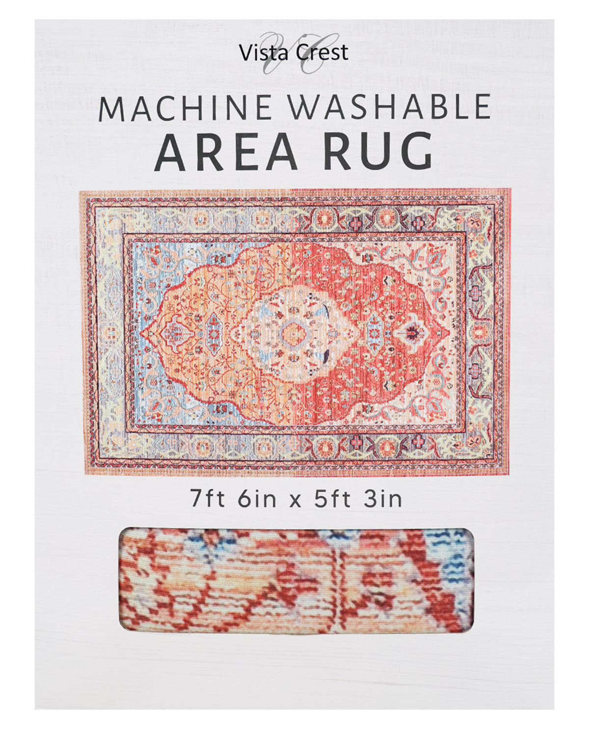 Red, Blue & Cream 5x7' Washable Rug