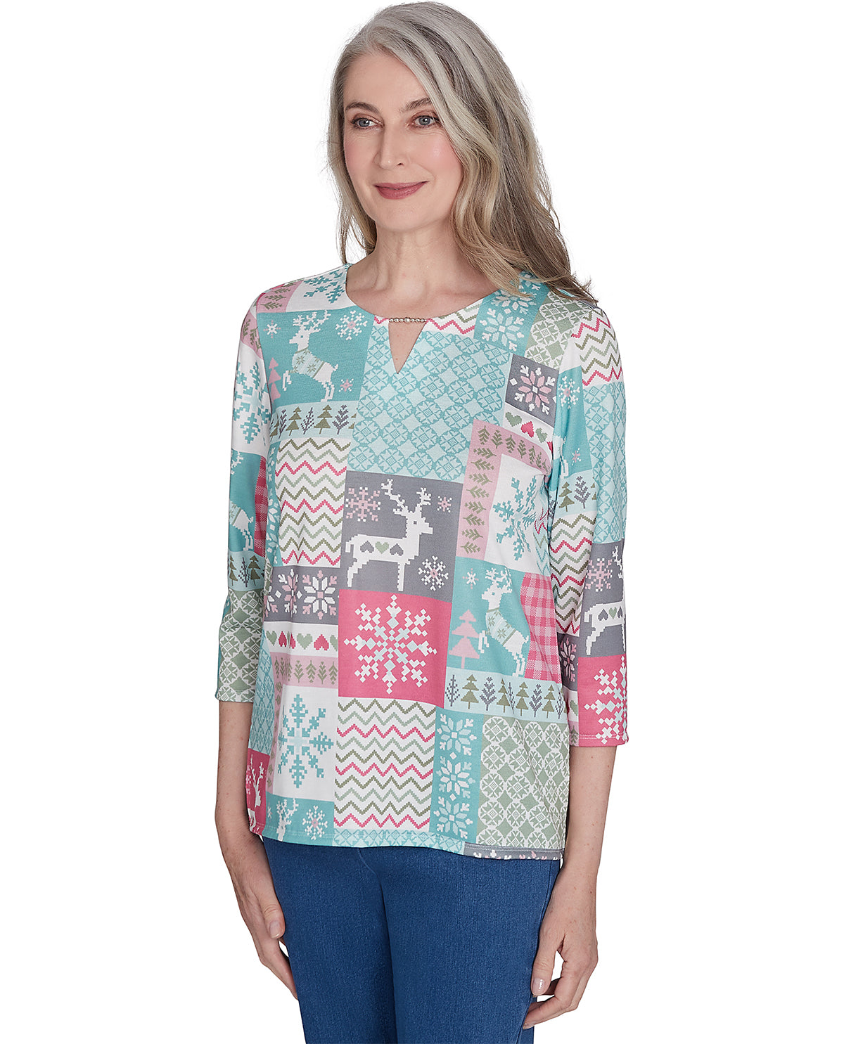 Alfred Dunner Petite Abstract Christmas Knit Top