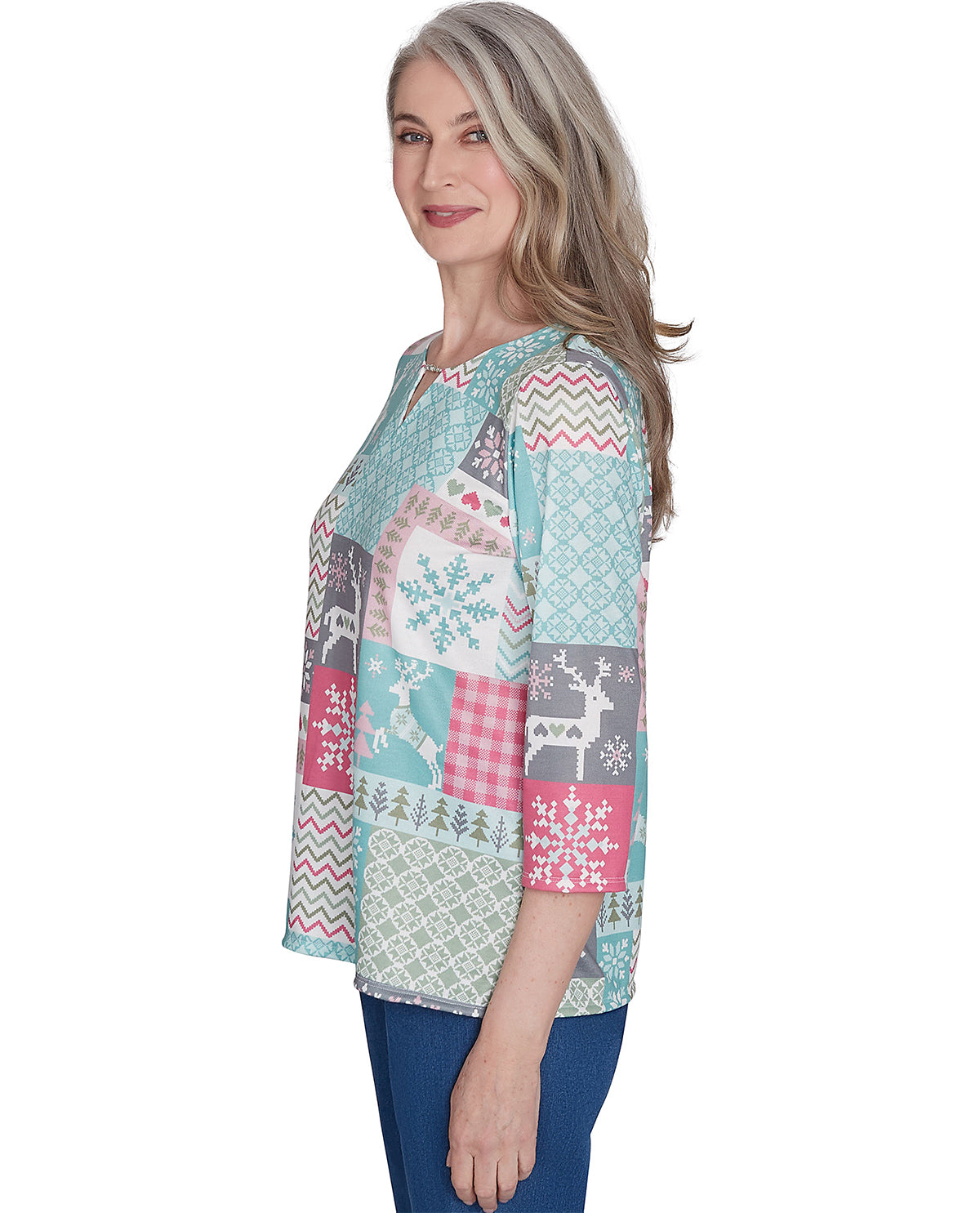 Alfred Dunner Petite Abstract Christmas Knit Top