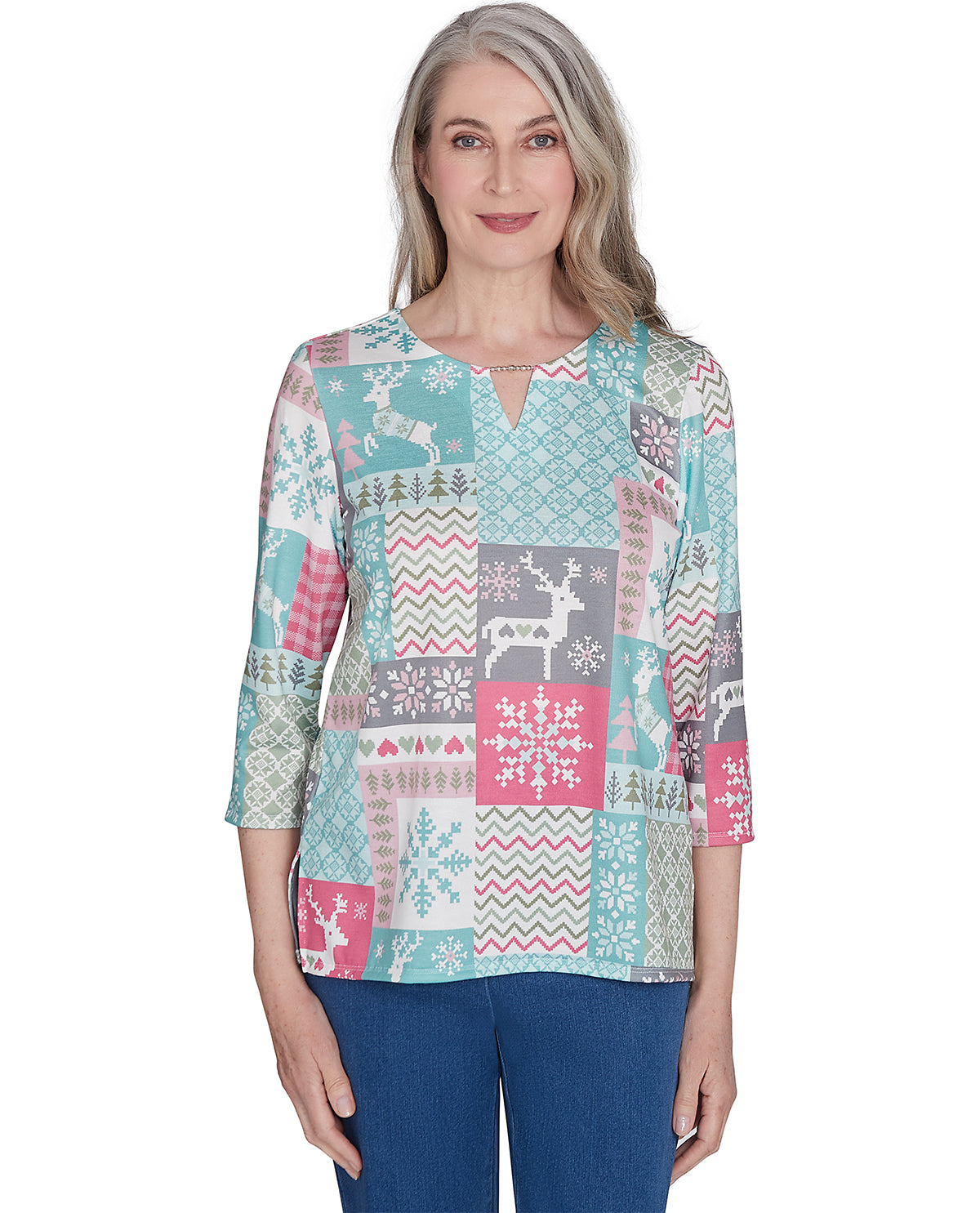 Alfred Dunner Petite Abstract Christmas Knit Top