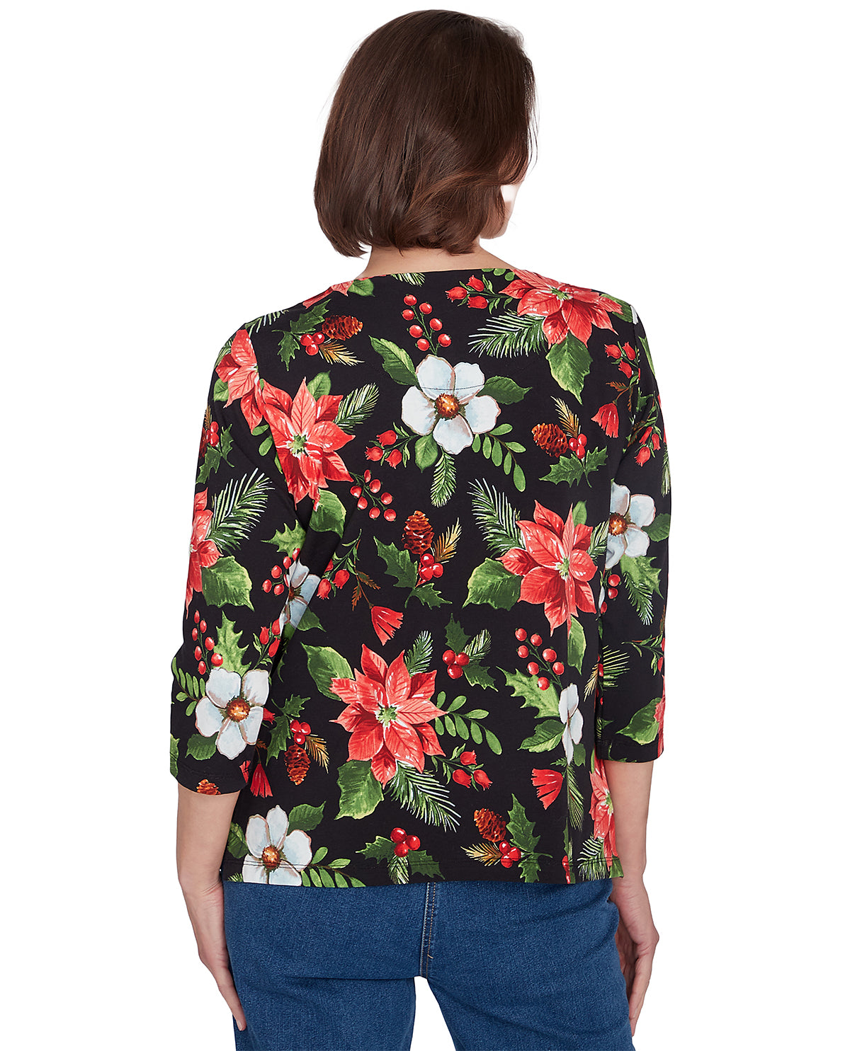 Alfred Dunner Petite Classic Poinsettias Print Knit Top