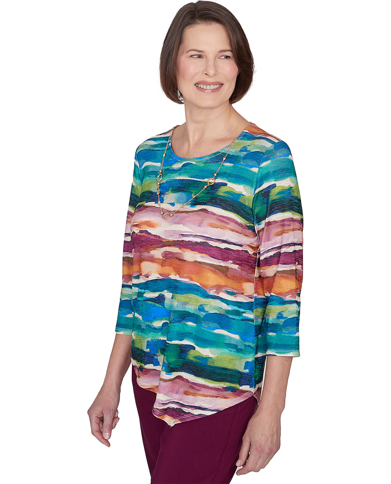 Alfred Dunner Petite Classics Watercolor Biadere Knit Top