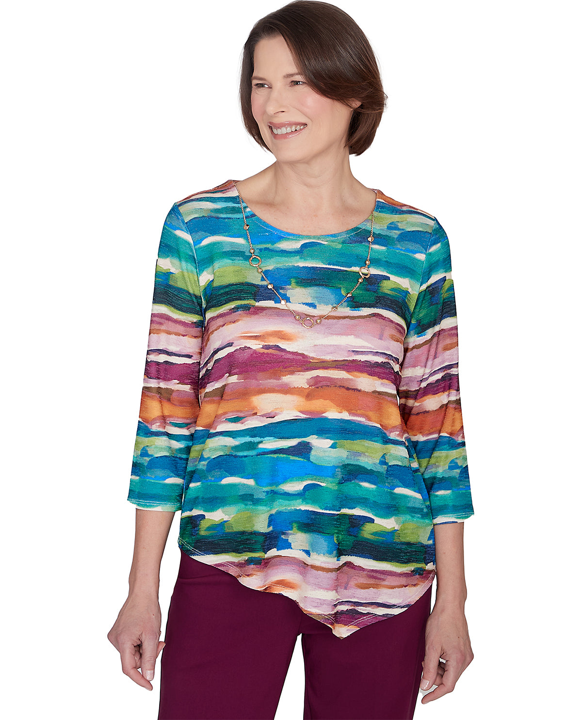 Alfred Dunner Petite Classics Watercolor Biadere Knit Top