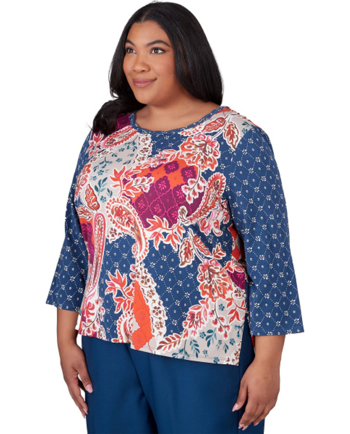 Alfred Dunner Women's Classic Paisley Patchwork Knit Top