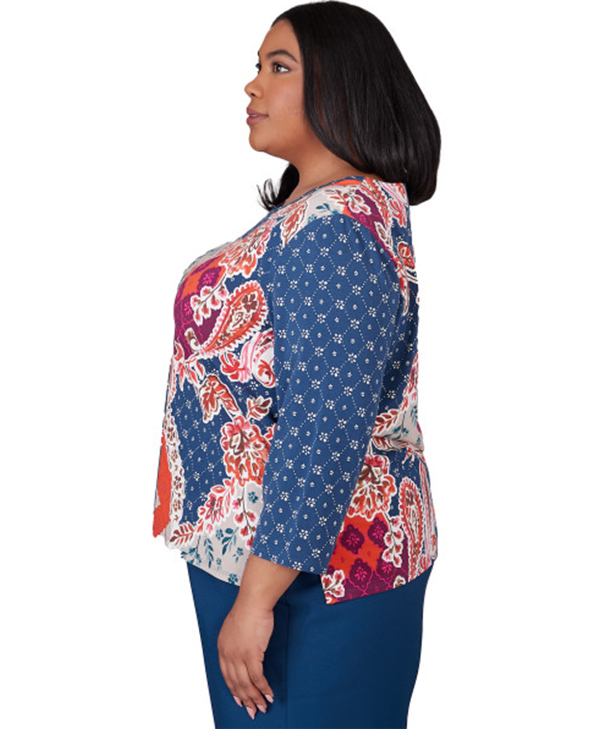 Alfred Dunner Women's Classic Paisley Patchwork Knit Top