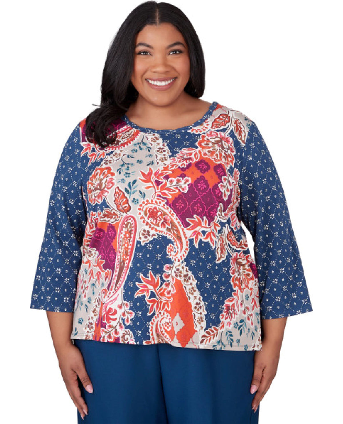 Alfred Dunner Women's Classic Paisley Patchwork Knit Top