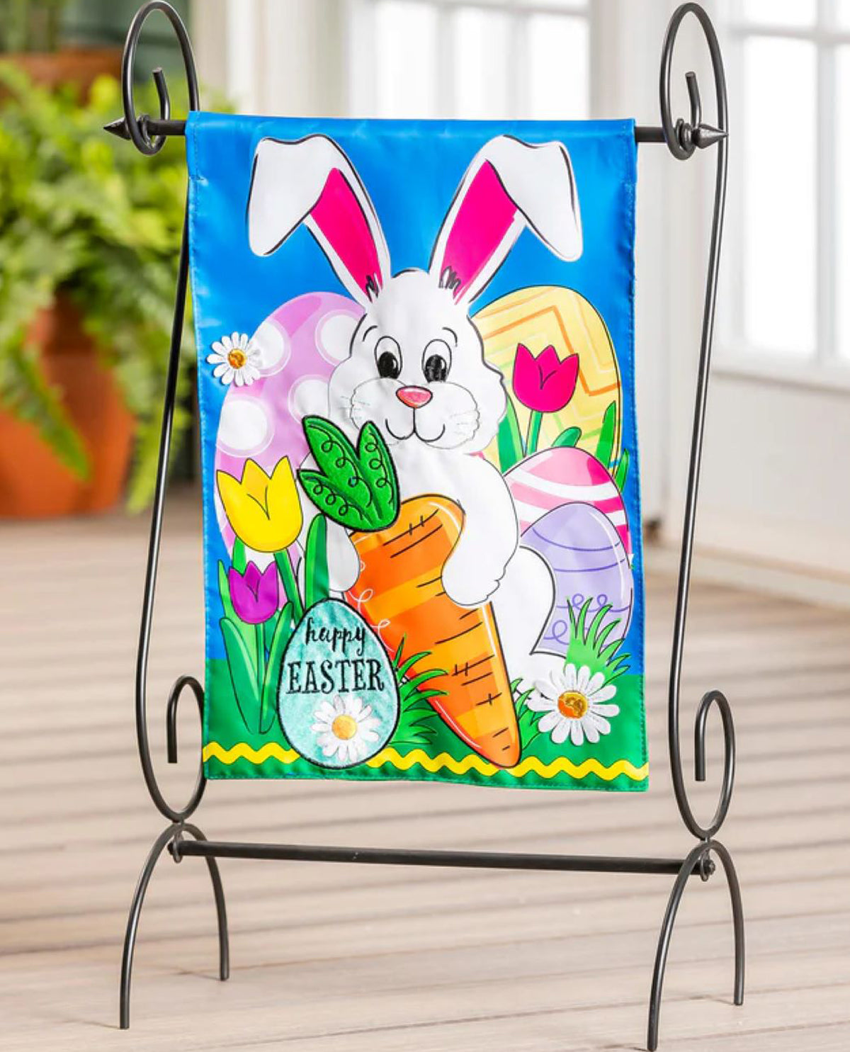 Happy Easter Bunny & Carrot Applique Garden Flag